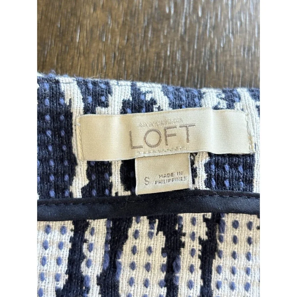 Ann Taylor LOFT Jacquard Ikat Navy Blue White Faux Wrap Skirt Womens Small